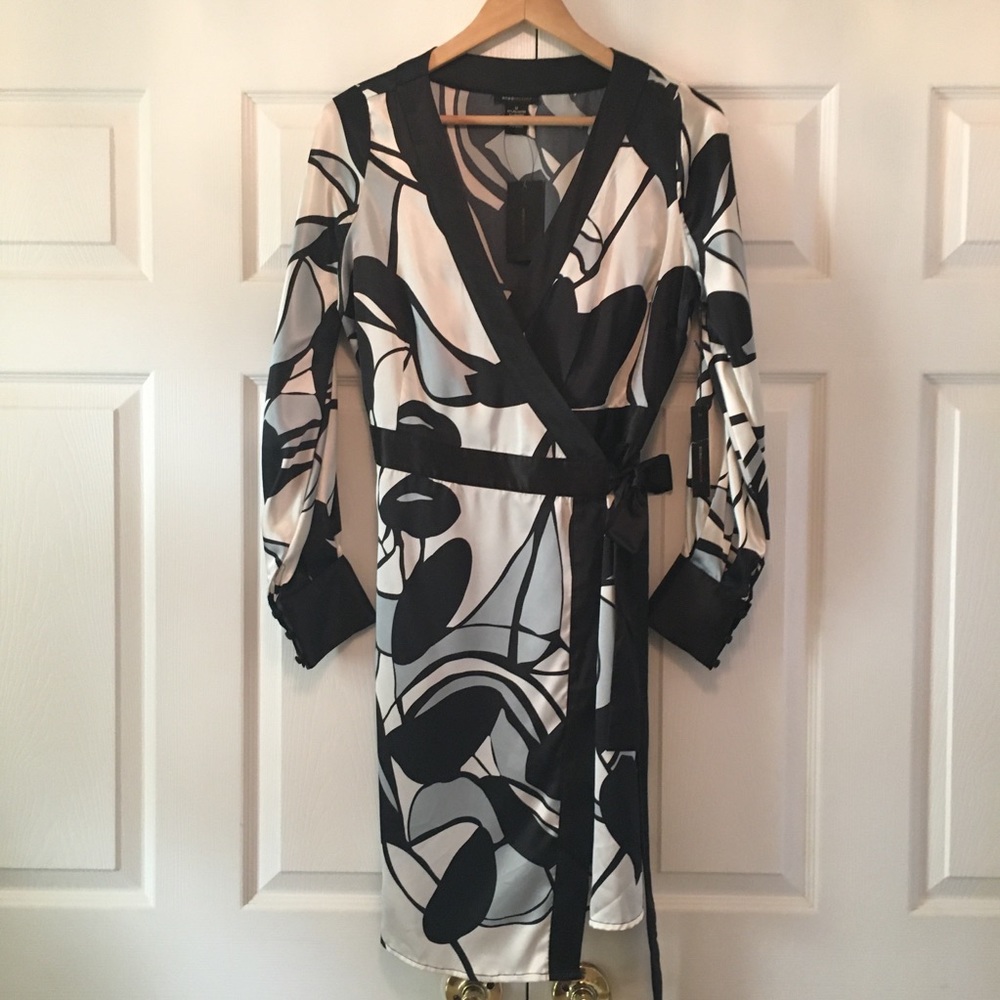 BCBG Flutter Marble Satin Wrap Dress